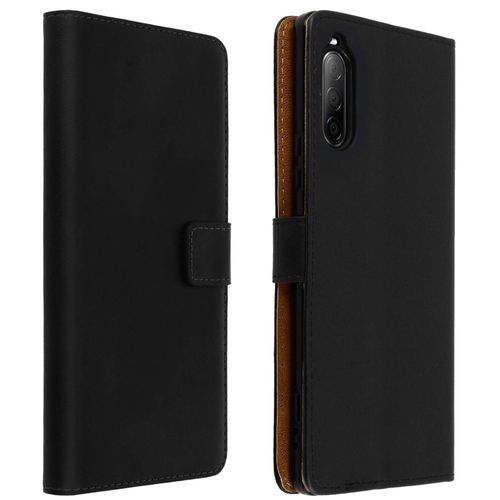Housse Sony Xperia 10 Ii Cuir Véritable Porte Cartes Fonction Support Noir