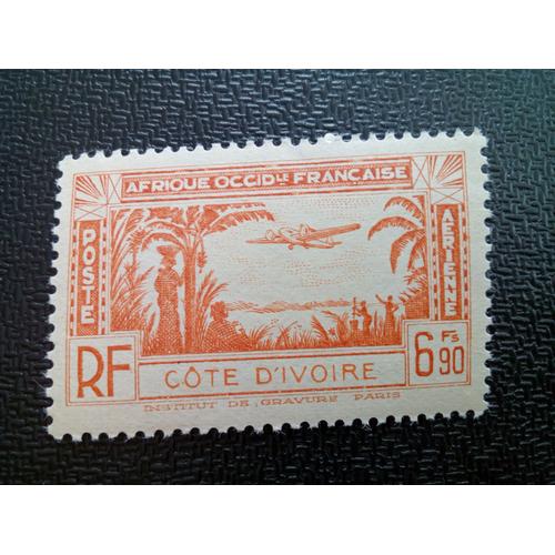 Timbre Cote D'ivoire Yt Pa 5 Avion Au-Dessus Du Paysage Côtier 1940 ( 040604 1 )