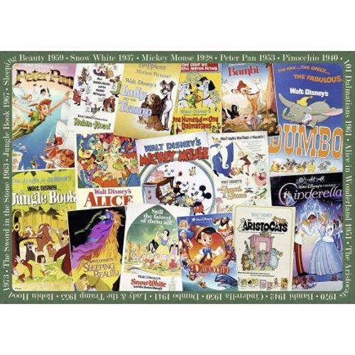 Puzzle Adulte 1000 Pieces Les Affiches Vintage Disney : 101 Dalmatiens Dumbo - Peter Pan - Pinocchio - Livre De La Jungle - Blanche Neige