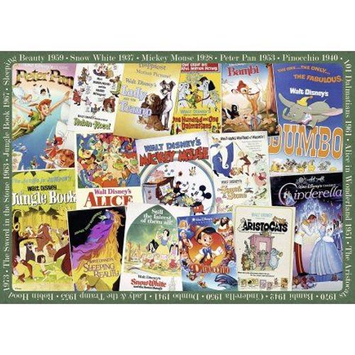 Puzzle Adulte 1000 Pieces Les affiches Vintage Disney : 101 Dalmatiens Dumbo - Peter Pan - Pinocchio - Livre De La Jungle - Blanche Neige