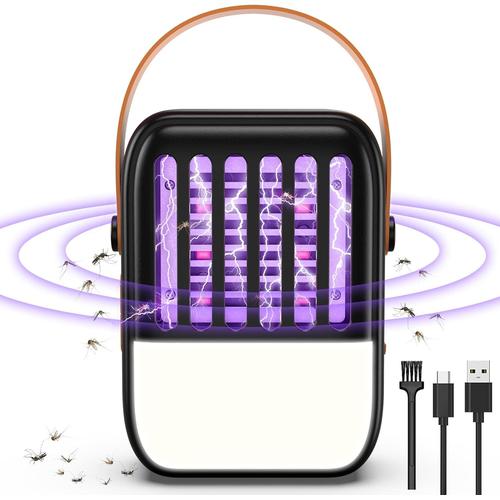 Anti Moustique Exterieur, 2 en 1 Solaire Lampe Anti Moustique USB Rechargeable Lumière LED Avec 1200mAh Batterie, Électrique Piege a Moustique Pour le Jardin, L'intérieur et L'extérieur, Noir