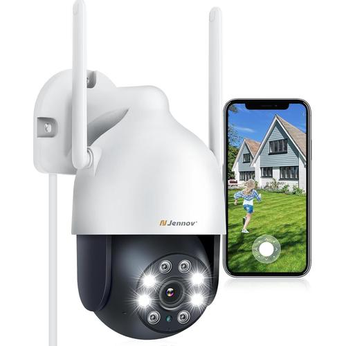 Caméra Surveillance WiFi Extérieure sans Fil, 2K Caméra de Sécurité Extérieure Pan/Tilt Vue à 360° avec Vision Nocturne, Détection de Mouvement, Suivi Automatique, 24/7 Enregistrement