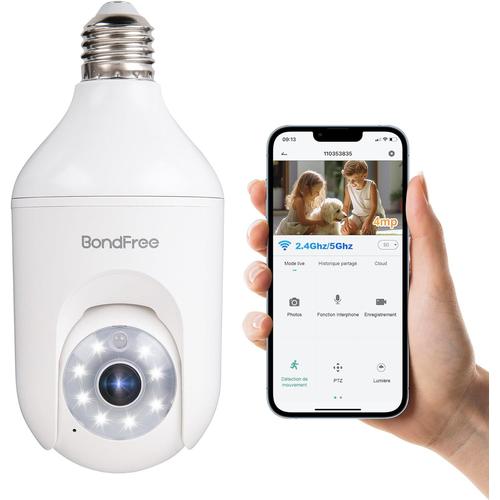 2k 4mp Ampoule Camera Surveillance WiFi Exterieure sans Fil, Caméra Intérieure WiFi 2.4Ghz/5Ghz, Suivi Humain, Vision Nocturne Couleur, Audio Bidirectionnel, Compatible avec Alexa & Google