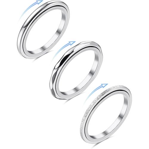 3 Pcs Bague Anti Stress Femme 316l Acier Inoxydable Bague Pour Anxiété Bague De Pouce Bande Bague Fidget Bague Spinner Pour Anti Stress Bague Argent Femme Homme