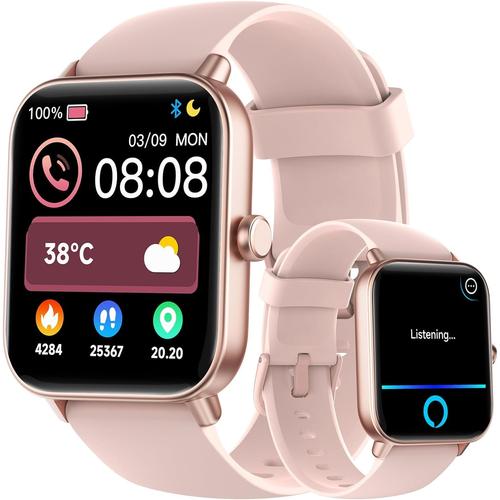 Montre Connectée Femme [Alexa Intégrée/Appel Bluetooth], 1.8"" Smartwatch Moniteur De Sommeil/Spo2/Fréquence Cardiaque Montre Podometre Avec 100 Sport Calories Etanche Ip68 Pour Android Ios