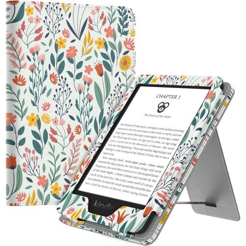 Étui Compatible Avec 6"" All-New Kindle 11th Generation 2022/10th Gen 2019/8th Gen 2016, Coque De Protection Avec Dragonne, Auto Réveil/Veille Pour Kindle Paperwhite Édition Signature, Fleur