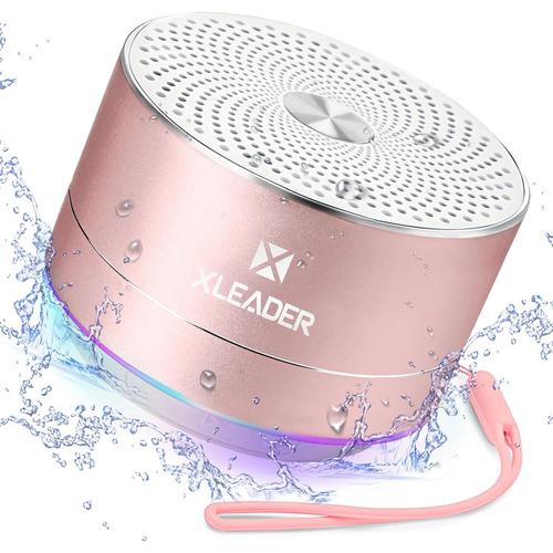 Petite Enceinte Bluetooth améliorée Enceinte Portable sans Fil étanche IPX7 avec radiateur de Basses personnalisé, Mini Enceinte de Douche pour iPhone ipad, Or Rose