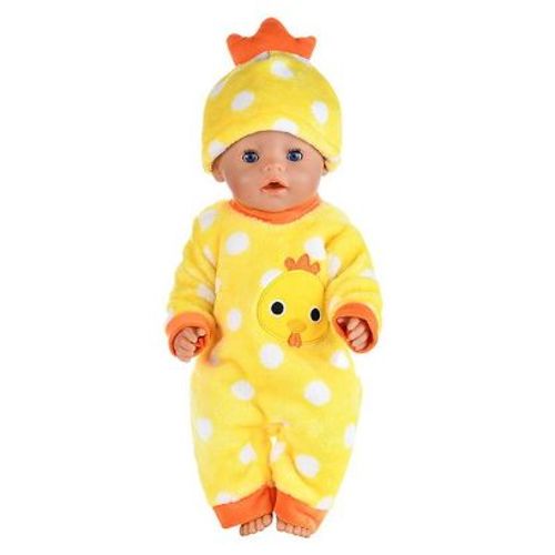Ensemble Combinaison Pyjama Babygros Poupée Jaune Poussin + Bonnet Assorti Bébé Poupon Enfant Fille Garçon 43 Cm Barboteuse Costume Déguisement Jouet Nouveau-Né Vêtement Habit Manches Longues