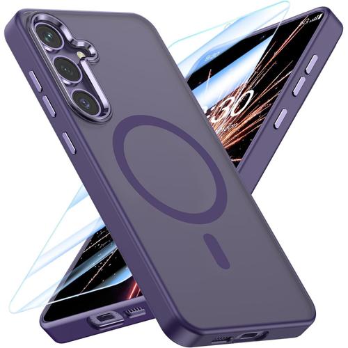 Coque Magnétique Pour Samsung Galaxy S24 Plus Avec Protecteur D'écran, Compatible Avec Magsafe, Mat Translucide Antichoc Coque Samsung S24+/S24 Plus-Violet Minerai Secret