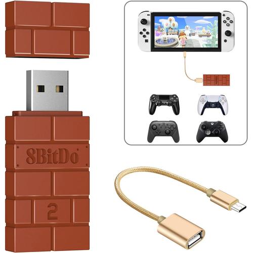 8bitdo Wireless Usb Adaptateur 2 Pour Switch/Xbox One/Xbox Series X & S,Ps5,Ps4,Ps3 Manette Sur Switch/Switch Oled,Windows,Pc,Raspberry Pi,Android Avec Otg Câble(Rouge)