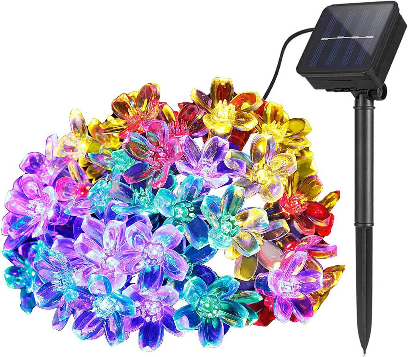 Guirlande Lumineuse Solaire Jardin Exterieur, 7 M 50 Led Imperméable Lumières Féériques Fleur Décor Festival Coloré Lumière Pour Fête Mariage Patio Noël Décoration (Multicolore)