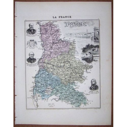 Gravure Du Departement De La Drome . Atlas Migeon 1886