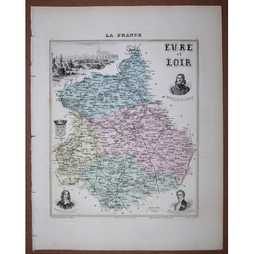 Gravure Du Departement De L' Eure Et Loir . Atlas Migeon 1886