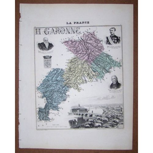 Gravure Du Departement De La Haute Garonne . Atlas Migeon 1886