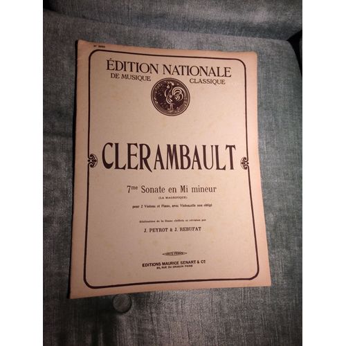 Clerambault 7e Sonate Mi Mineur La Magnifique Partition 2 Vls Vlc Piano Senart