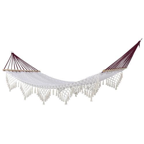 Hamac Design Ethnique Frangia - L. 200 X L. 100 Cm - Blanc Et Bordeaux