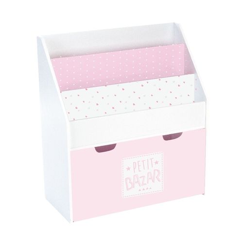 Bibliothèque Avec Bac De Rangement Sur Roulettes - 62 X 70 Cm - Rose