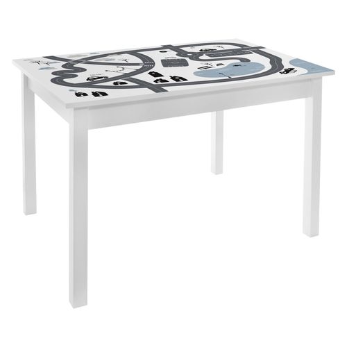 Bureau Table Enfant Print Douceur - L. 77 X H. 48 Cm - Blanc Et Gris