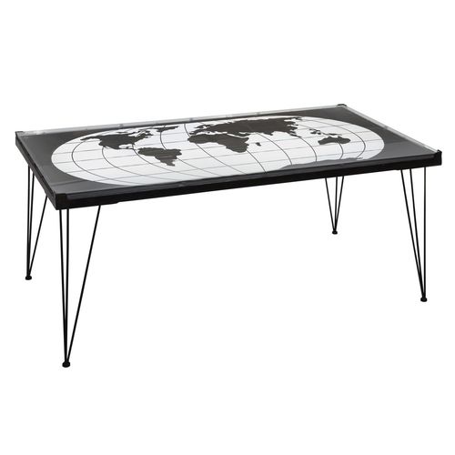 Table Basse Design Métal Mappemonde - L. 110 X H. 52 Cm - Noir