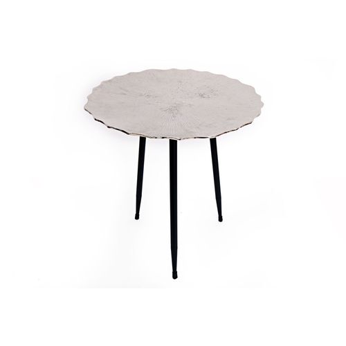 Table À Café Design En Métal Lotus - Diam. 45 X H. 49 Cm - Argent
