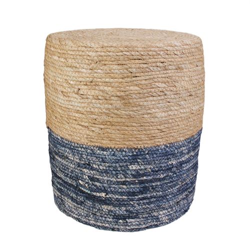 Pouf Tressé En Jonc Blue Lagoon - Diam. 35 Cm - Bleu