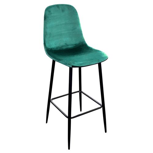 Tabouret De Bar En Velours Vintage Inoui - H. 108 Cm - Vert Émeraude
