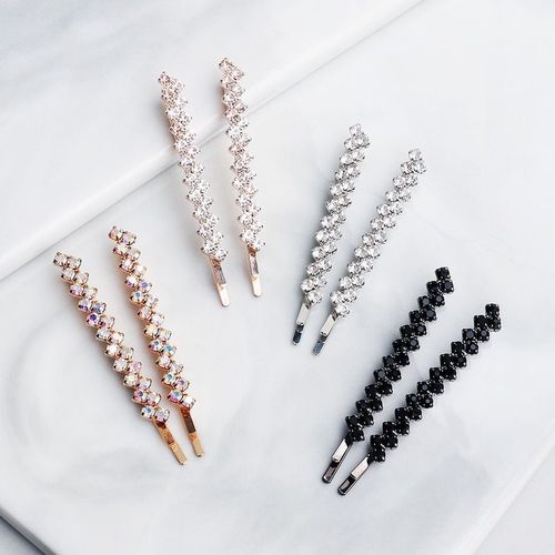 Ages 2 Pièces Brillant Cristal Strass Pince À Cheveux Pour Les Femmes Élégant Design Coréen Snap Pinces À Cheveux Barrette Bâton En Métal Hairgrips 