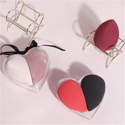 Ages 2 Pièces/Ensemble Éponge De Maquillage Boîte En Forme De Coeur Matériau Non-Latex Fond De Teint En Poudre Bouffée Cosmétique Utiliser Des Outils De Maquillage De Beauté 