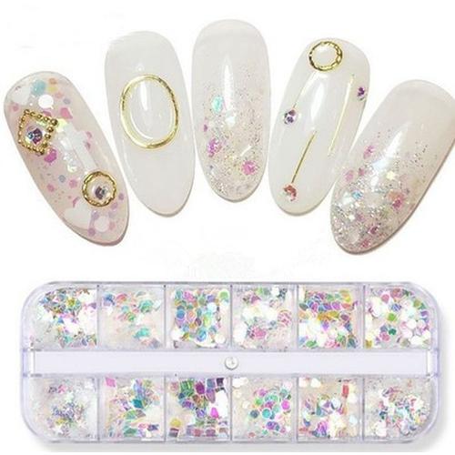 Ages 12 Grille Sirène Symphonie Nail Art Paillettes Paillettes Flocon Holographique Forme Mixte 3d Papillon Tranche Scintillant Manucure Décor 