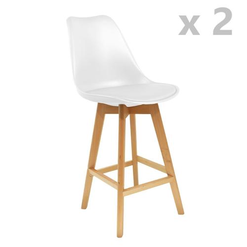 Lot De 2 Tabourets De Bar En Bois Scandinave Home Factory - H. 105 Cm - Blanc