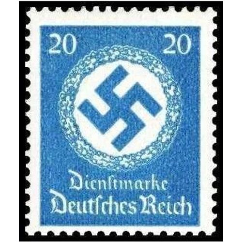 Allemagne, 3ème Reich 1934, Très Bel Exemplaire Yvert 101, Timbre De Service Neuf** Luxe Du Parti Nazi, Croix Gammée Sur Couronne De Feuilles De Chêne, 20pf Bleu Clair, Filigrane Croix Gammées. -