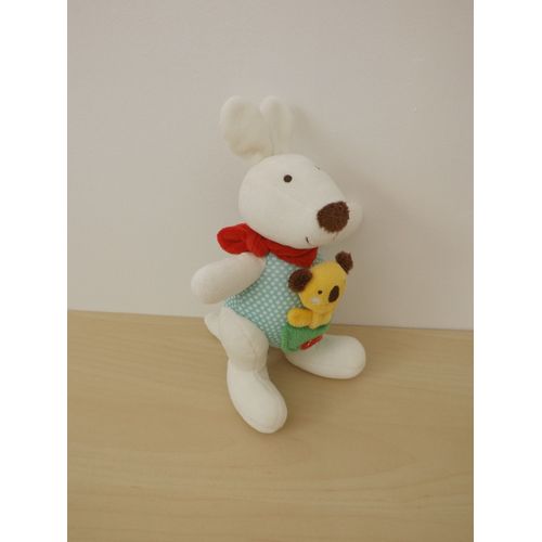 Peluche Doudou Kangourou Blanc Vert Pommmette