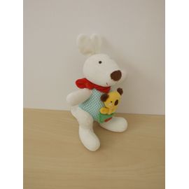 Peluche Doudou Kangourou Blanc Vert Pommmette