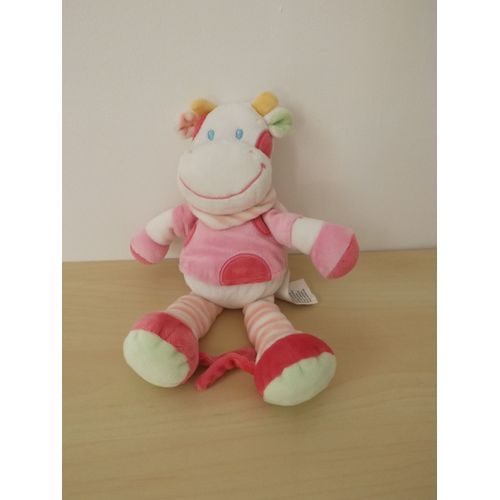 Doudou Vache Blanche Rose Rayé Nicotoy