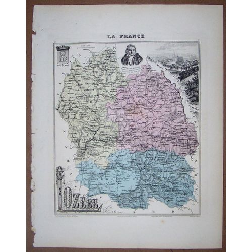Gravure Du Departement De La Lozere . Atlas Migeon 1886