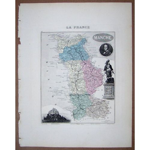 Gravure Du Departement De La Manche . Atlas Migeon 1886