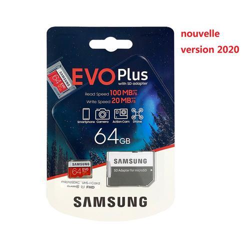 Carte Mémoire MicroSD SAMSUNG EVO Plus 64Go Micro SDXC 64GB U1 100Mb/s MB-MC64H Version 2020