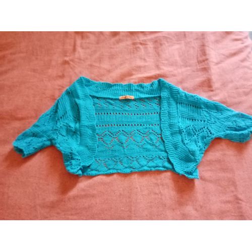 Boléro Manches Courtes Crochet Turquoise 10 Ans Style Plus