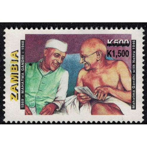 Zambie 2000 Oblitéré Used Politiques Mahatma Gandhi Et Jawaharlal Nehru Surchargé Su