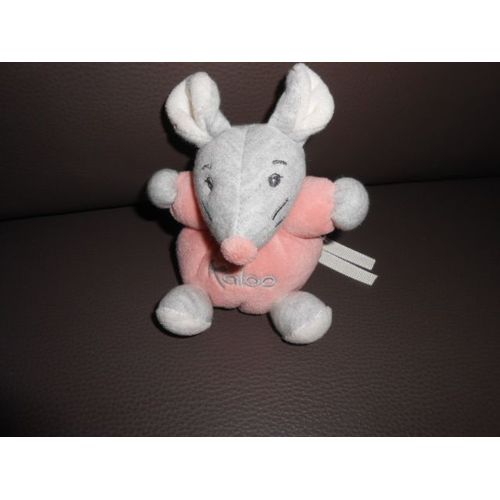Mini Doudou Zen Soft Toy Kaloo Souris Grise Saumon Rose 12cm Assise Lien Attache Sucette Tétine