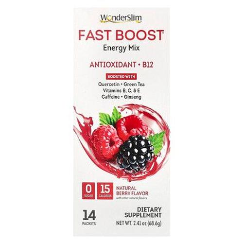 Wonderslim Mélange Énergétique Fast Boost, Arôme Naturel De Fruits Rouges, 14 Sachets, 4,9 G Pièce