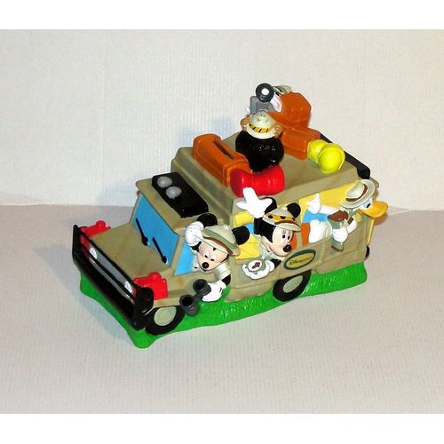 Tirelire Voiture Mickey Et Ses Amis En Safari Figurine Mickey Minnie Donald Dingo Pluto Et Le Singe Disney