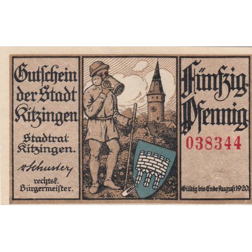 Fauté - Billet Allemand - 50 Pfennig Kitzingen 1920 - Valeur À L'envers