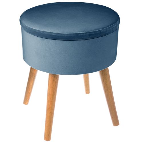 Tabouret Coffre En Velours Tess - H. 44 Cm - Bleu Foncé