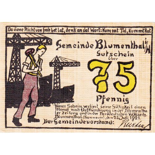 Billet Allemand - 75 Pfennig Hannover 25 Juli 1921