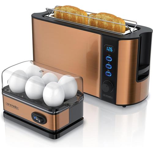 D: Cuivre Set Ensembles grille-pain FRUKOST et cuiseur à oeufs SIXCOOK Inox cuivre grille-pain 2 tranches écran LED 6 degrés de brunissage support viennoiserie Cuiseur à oeufs 1-6 oeufs verre doseur