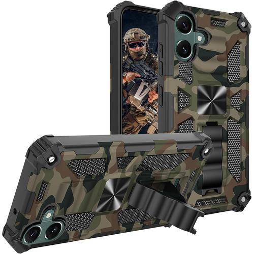 Coque Renforcée Antichoc Pour Samsung Galaxy S24 Plus Avec Design Camouflage Militaire Et Béquille - Yh Army Green