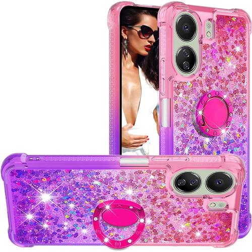 Coque Pour Xiaomi Redmi 13c 4g 6.74"" Étui, Fille Personnalisé Liquide Case Glitter Bling Sparkle Floating Silicone Antichoc Tpu Ho