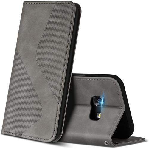 Étui En Cuir Premium Pour Samsung Galaxy A3 2017 Avec Rangements De Cartes Magnétiques Et Clapet Folio Portefeuille - Gris.