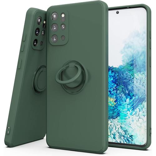 Coque Galaxy S20 Plus En Silicone Souple Avec Anneau De Maintien 360°, Protection Antichoc Et Antidérapante - Vert Foncé